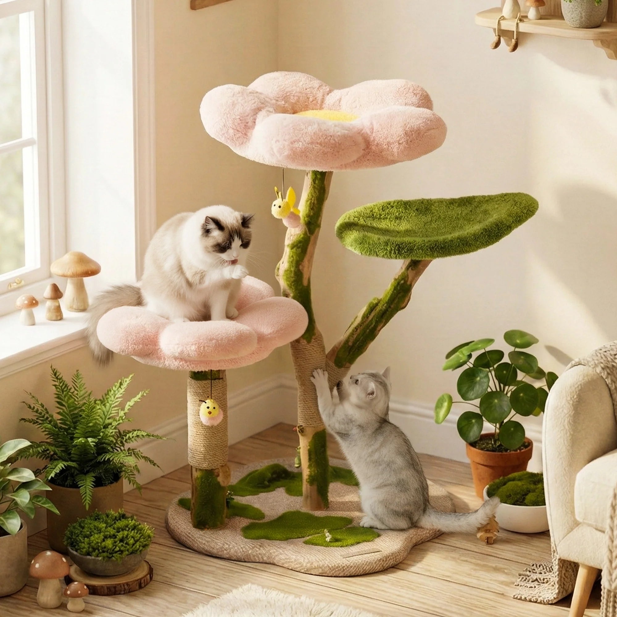 35.4" Blossom Wonder Solid Wood Cat Tree