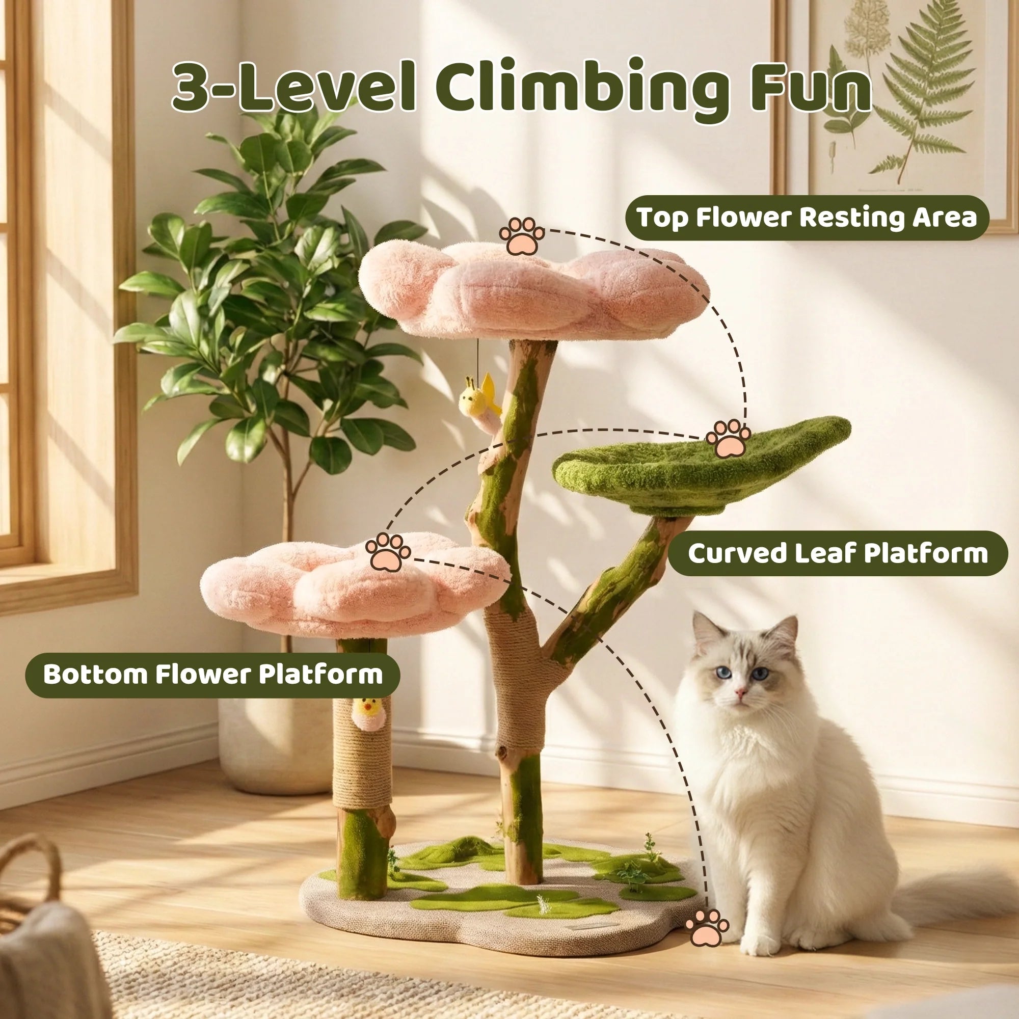 35.4" Blossom Wonder Solid Wood Cat Tree