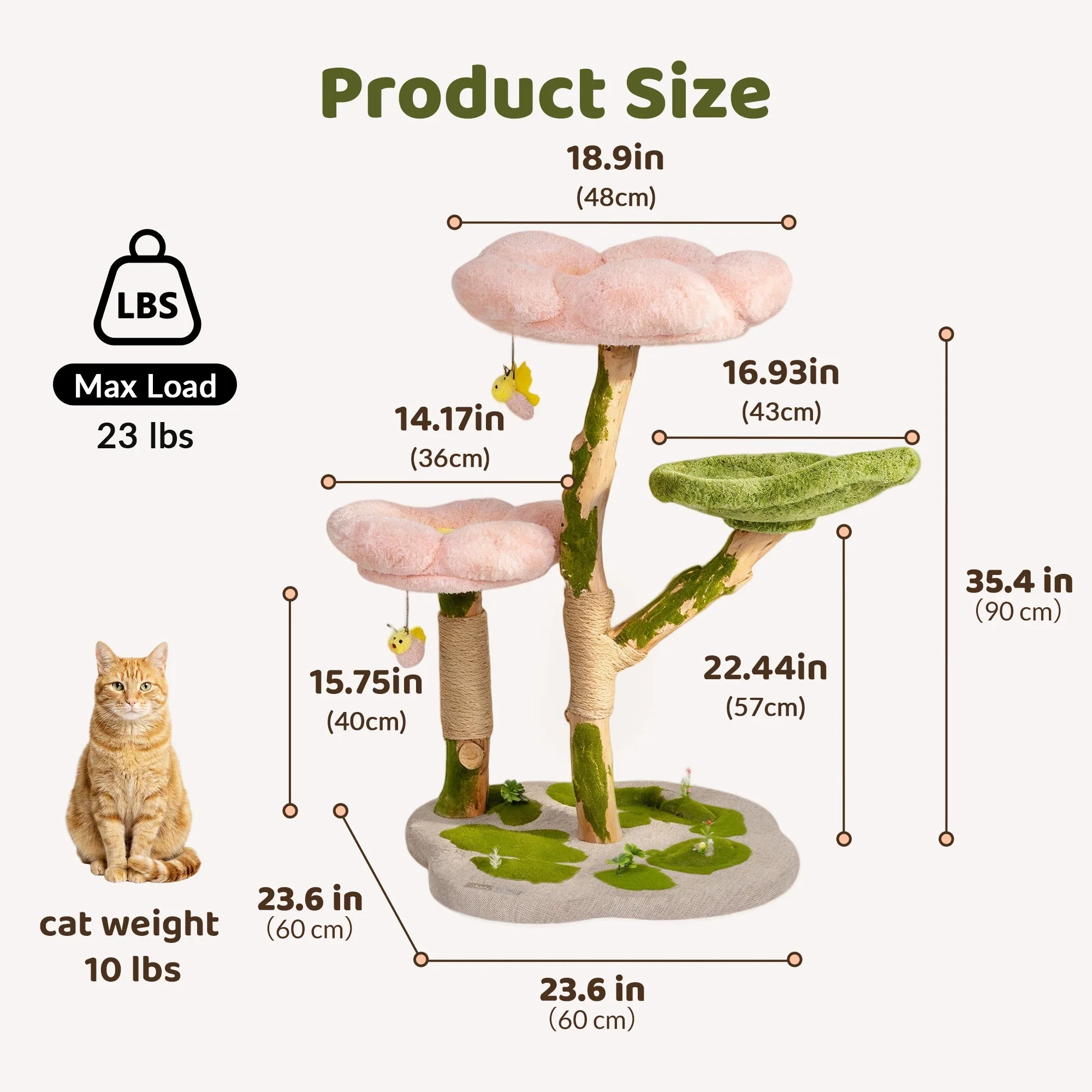 35.4" Blossom Wonder Solid Wood Cat Tree