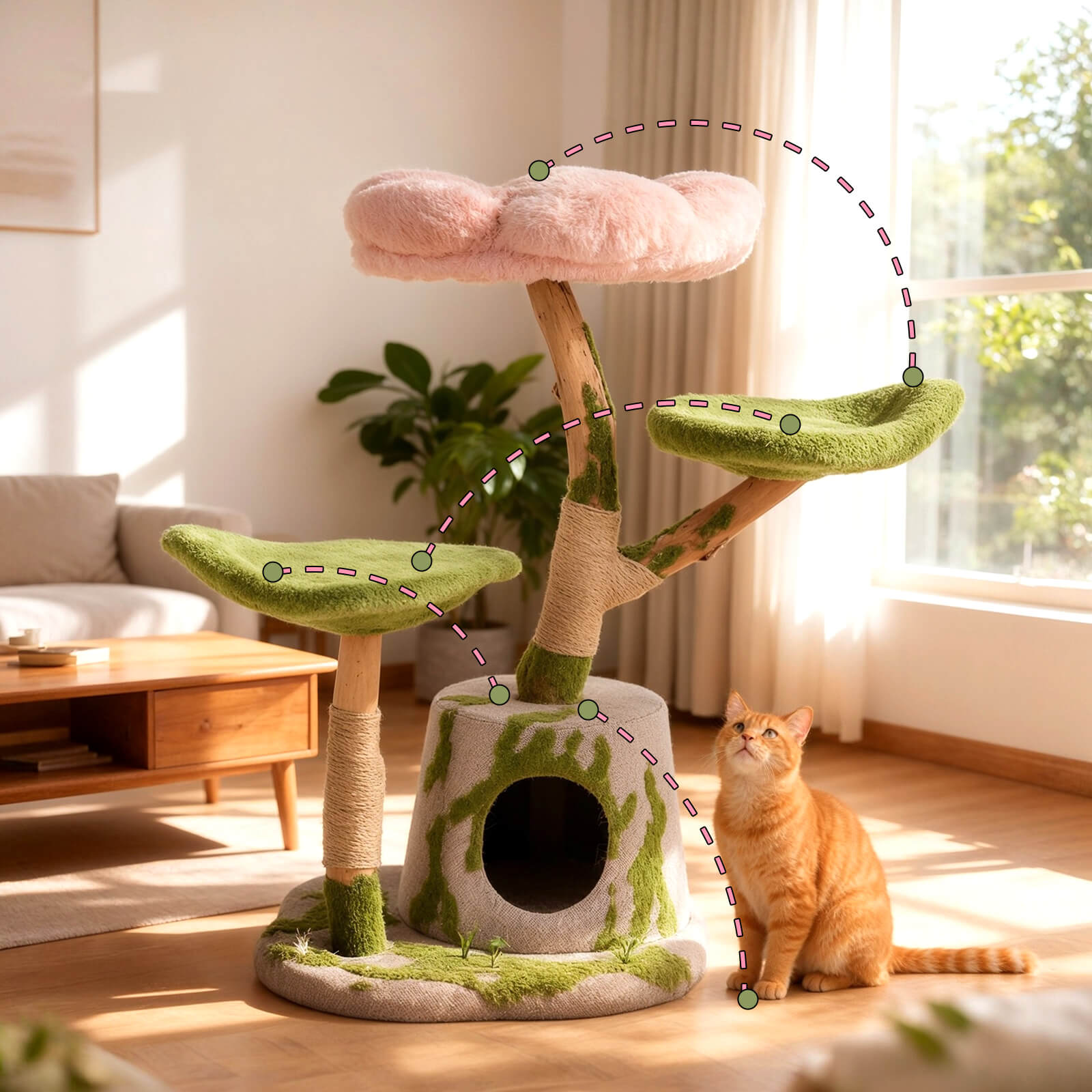 Enchanted Blossom Solid Wood Cat Tree