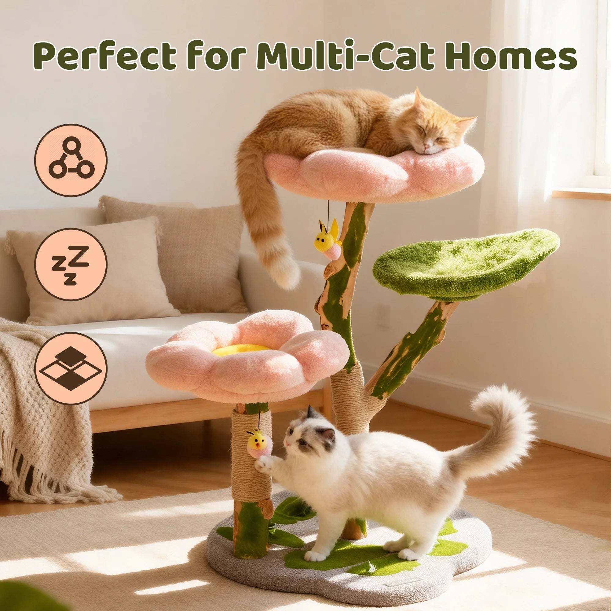 35.4" Blossom Wonder Solid Wood Cat Tree